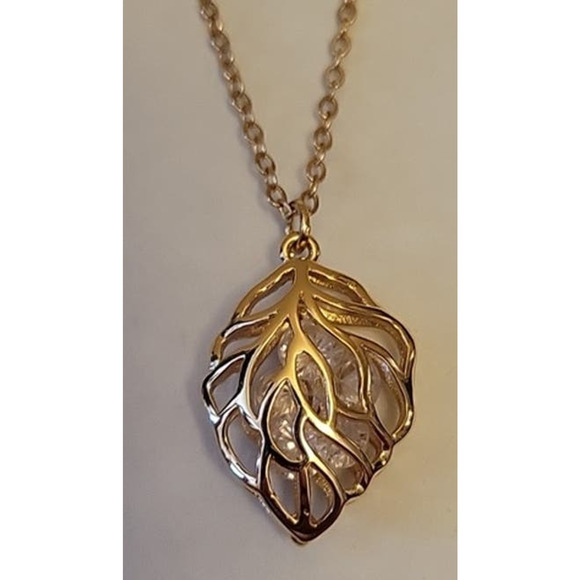 NWT Gold Tone Filigree Pendent Filled with Iridescent Beads Wedding Party Career - Picture 3 of 4